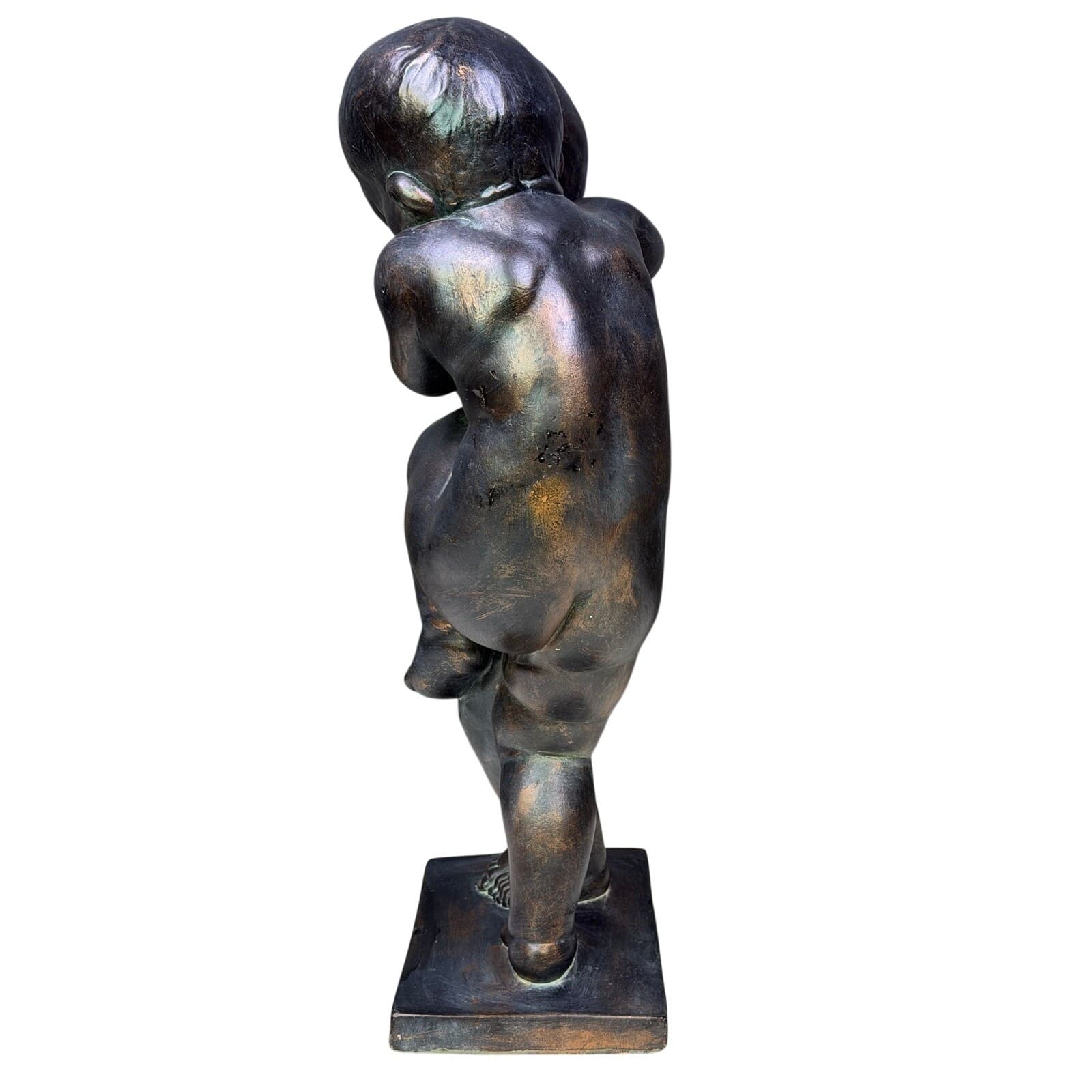 Large Vintage Bronzed Figural Sculpture Embracing Children Cherubs 20.5” - Thumbnail 2
