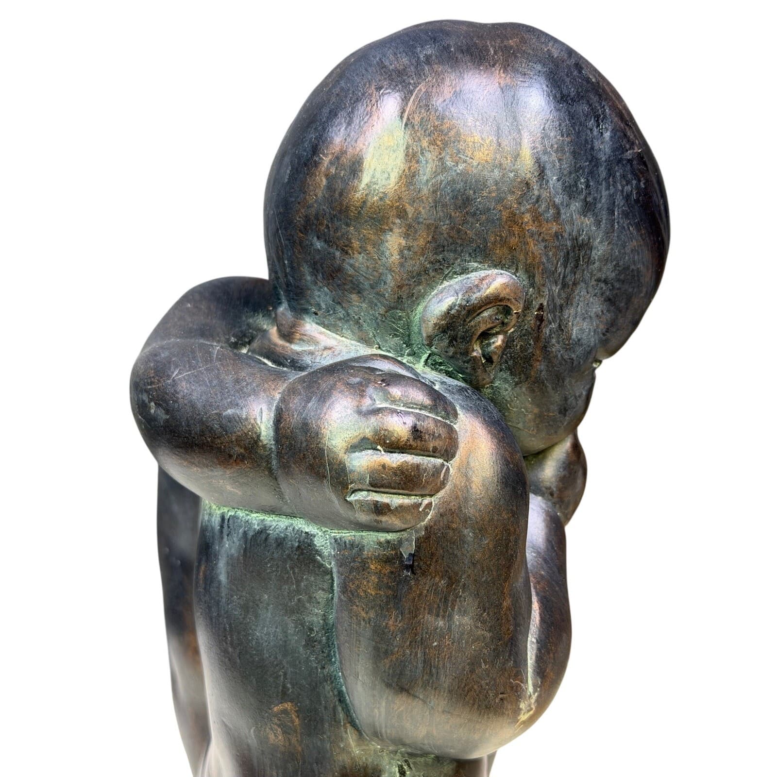 Large Vintage Bronzed Figural Sculpture Embracing Children Cherubs 20.5” - Thumbnail 7