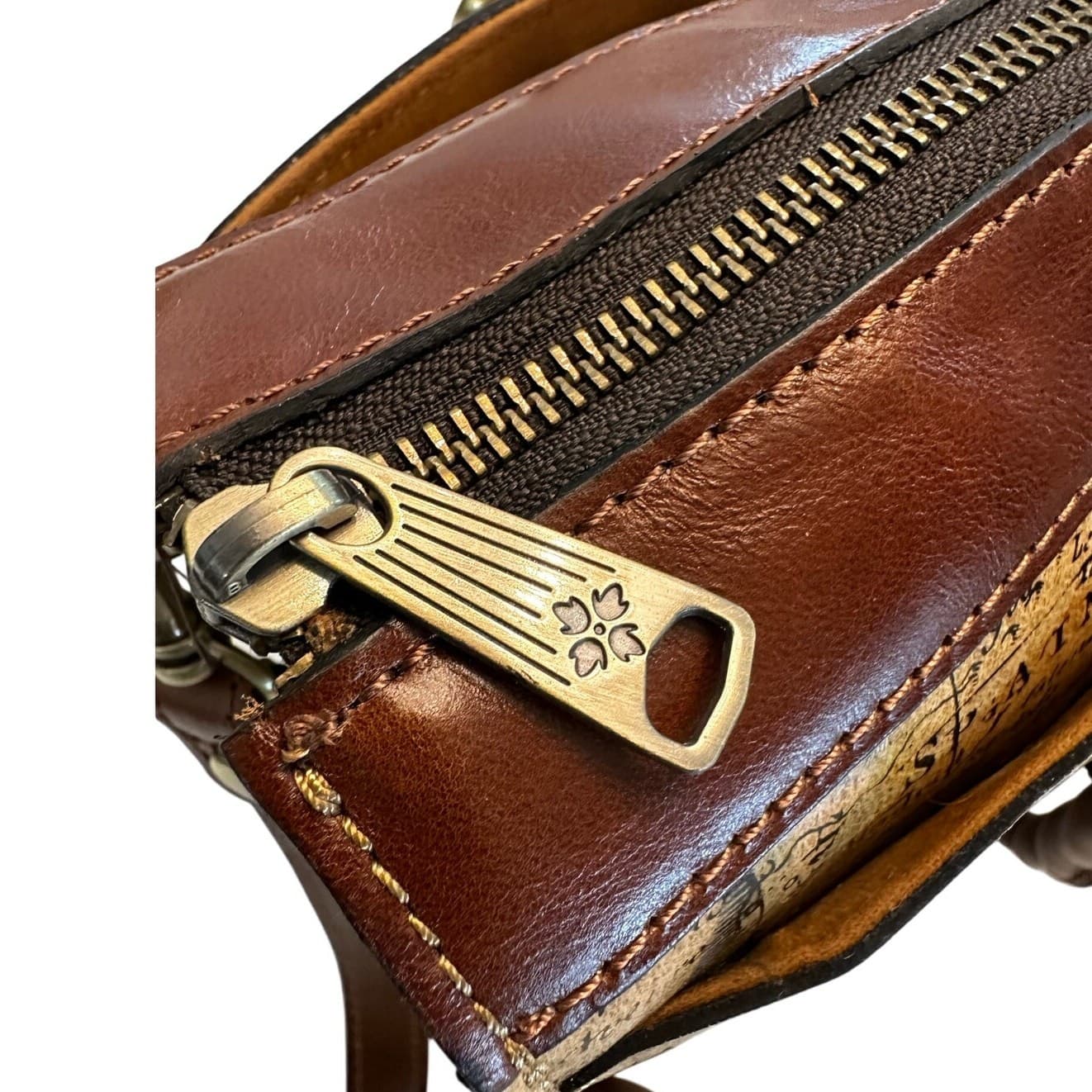 Patricia Nash Leather 'Josselin' Crossbody Satchel Bag- European Map-NEW - Thumbnail 7