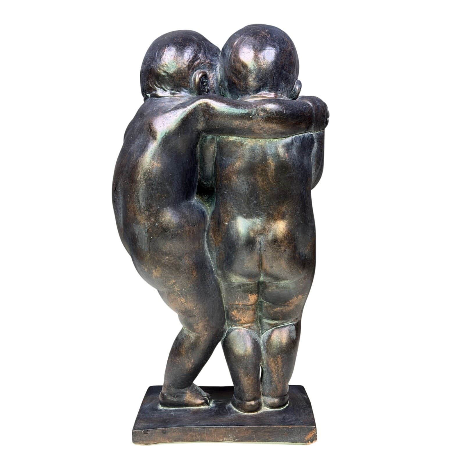 Large Vintage Bronzed Figural Sculpture Embracing Children Cherubs 20.5” - Thumbnail 3