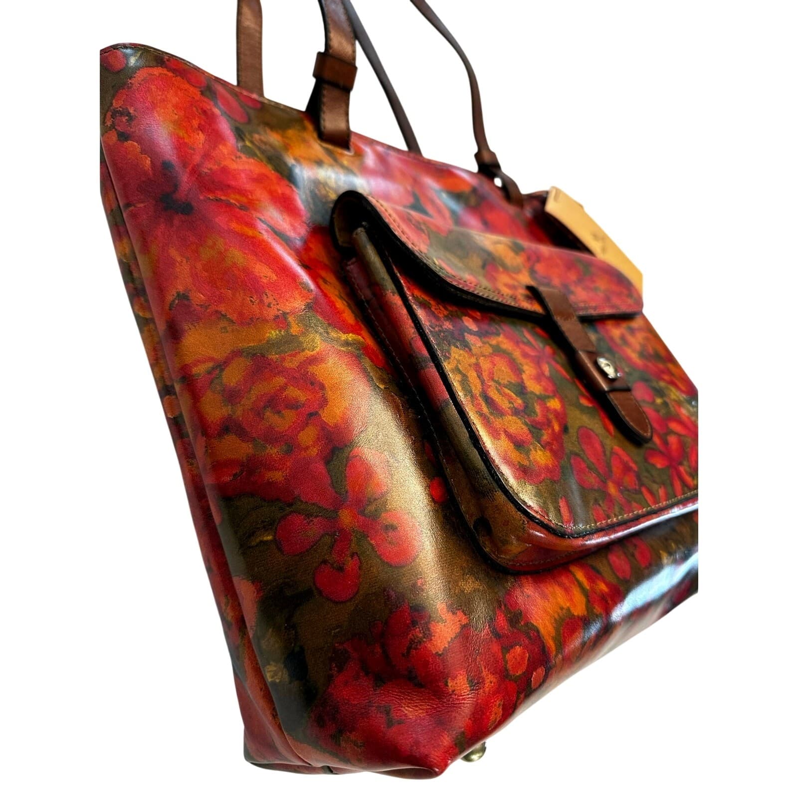 Patricia Nash Large Leather 'Madison' Tote/Shoulder Bag Floral Oil Painting-NEW - Thumbnail 2