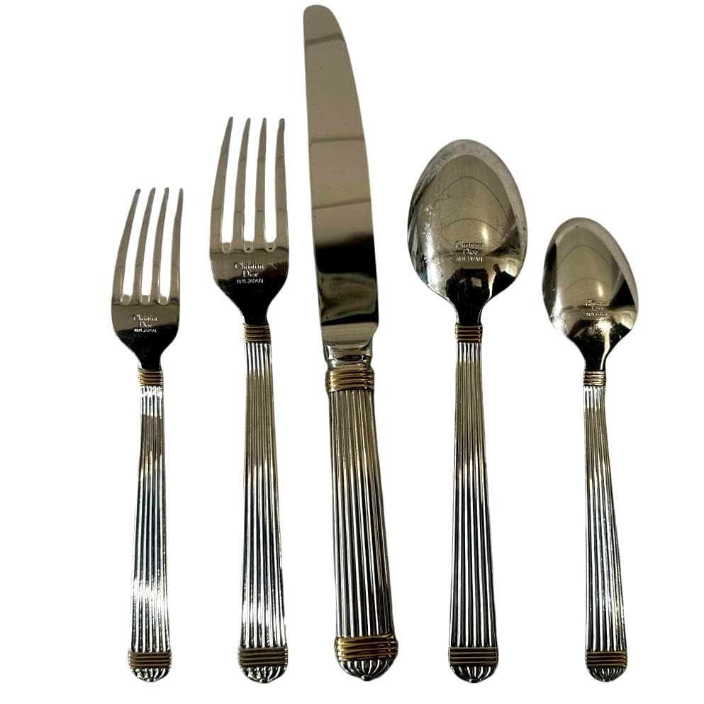 Christian Dior 'Gaudron' Japan Stainless/Gold 5-Piece Flatware Place Setting - Thumbnail 6