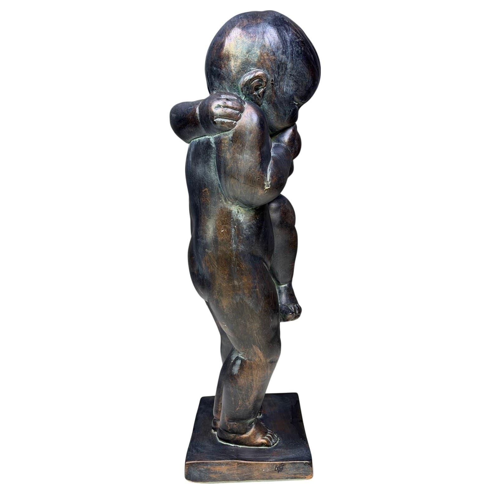 Large Vintage Bronzed Figural Sculpture Embracing Children Cherubs 20.5” - Thumbnail 4
