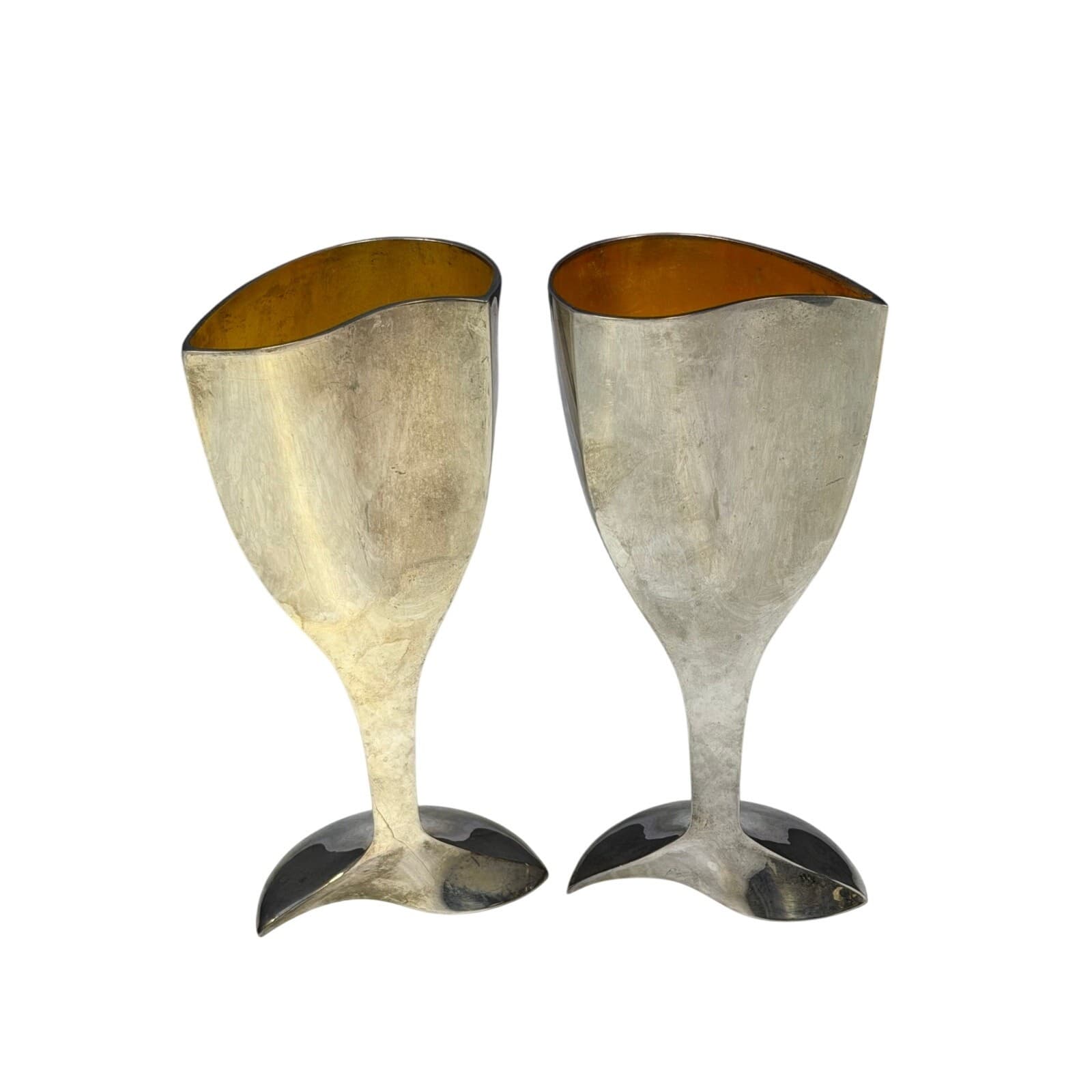 Lenox Interlocking Heart Goblets Wedding Promises Silverplate Toasting Cups - Thumbnail 6