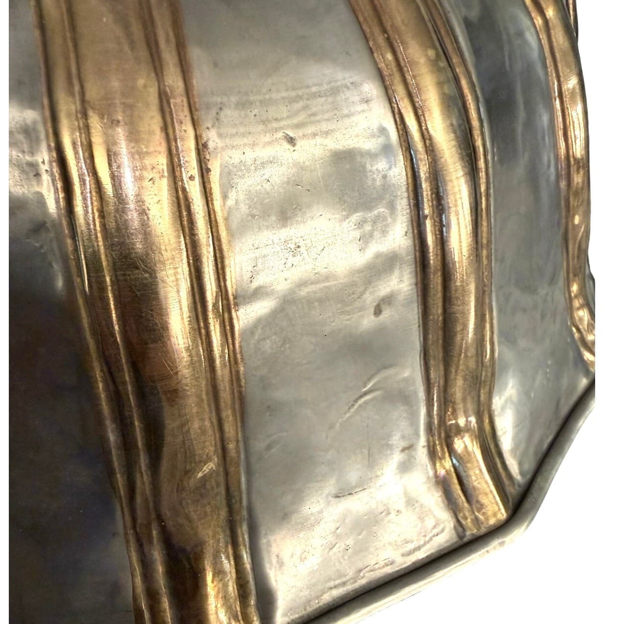 Solid Brass Vintage Pedestal Heavy Centerpiece Bowl Silver Gold Tone 14.5” India - Thumbnail 9