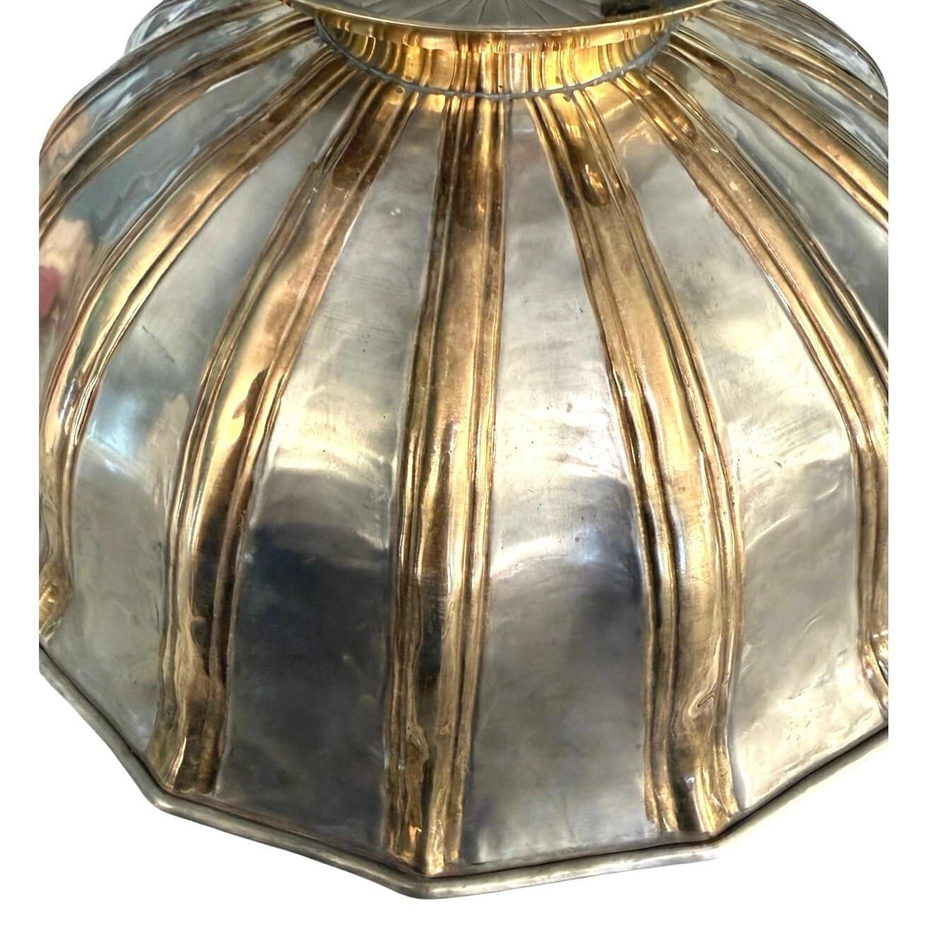 Solid Brass Vintage Pedestal Heavy Centerpiece Bowl Silver Gold Tone 14.5” India - Thumbnail 5