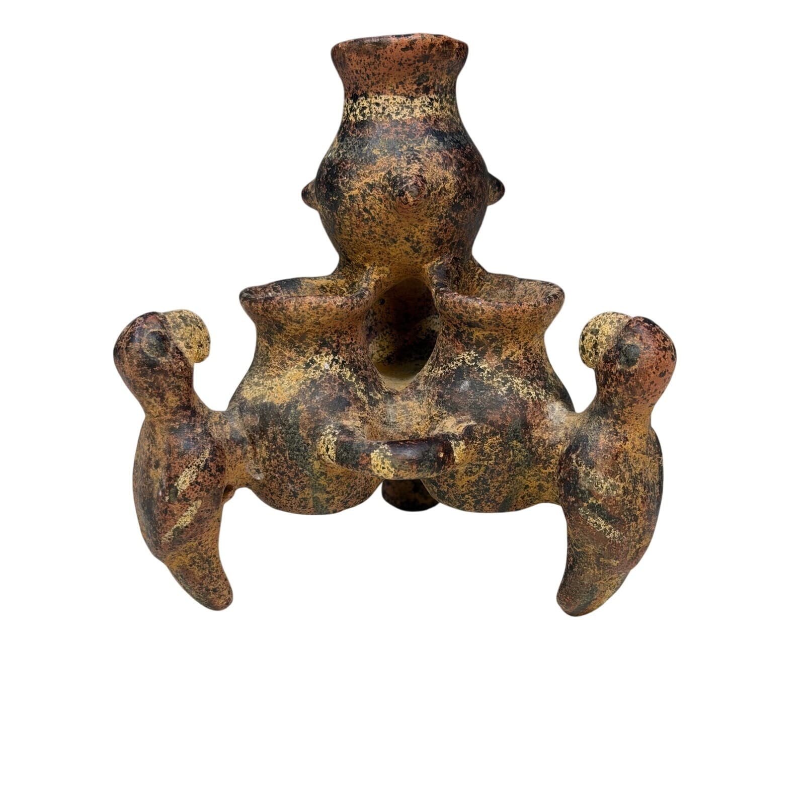 PreColumbian Style Vintage Pottery Tripod Effigy Vessel Central American FolkArt