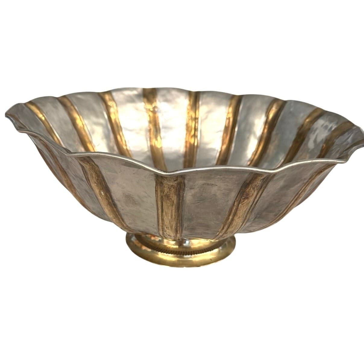 Solid Brass Vintage Pedestal Heavy Centerpiece Bowl Silver Gold Tone 14.5” India - Thumbnail 10