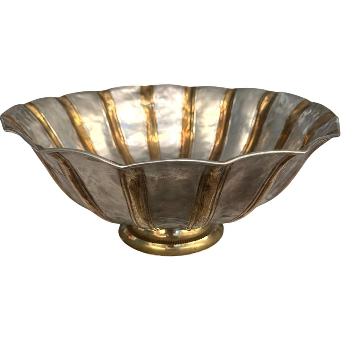 Solid Brass Vintage Pedestal Heavy Centerpiece Bowl Silver Gold Tone 14.5” India - Thumbnail 6