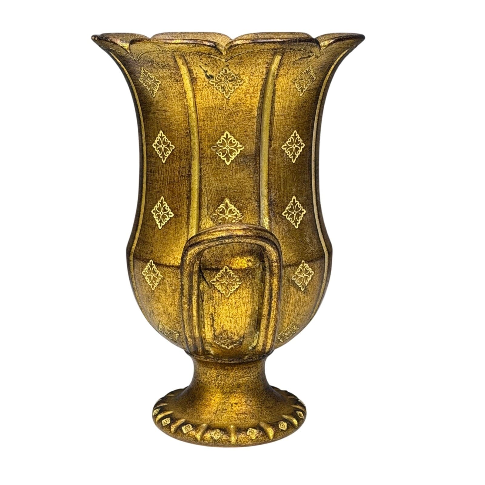 Vintage Italian Gilt Pottery Urn Vase with Double Handles, Hollywood Regency - Thumbnail 2