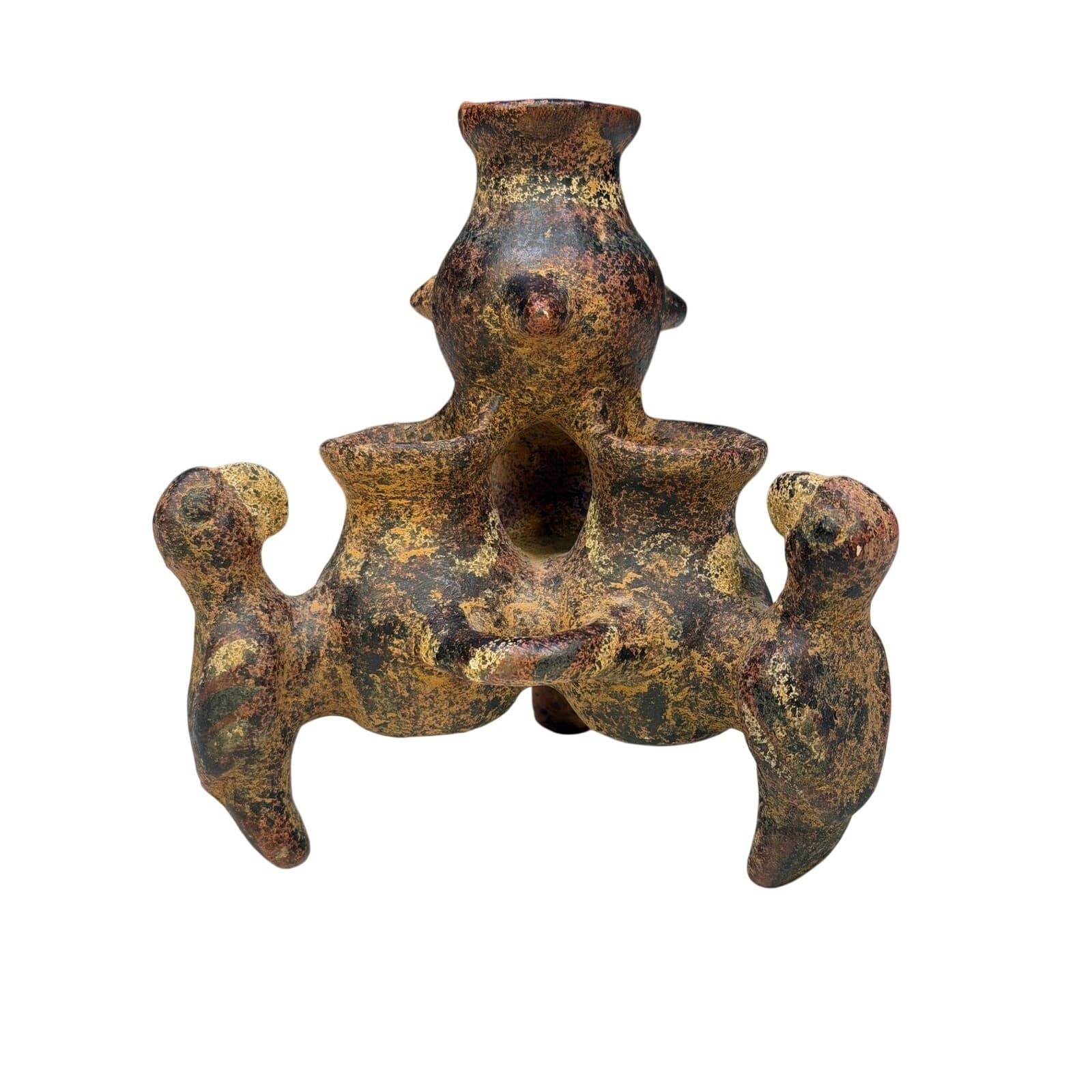 PreColumbian Style Vintage Pottery Tripod Effigy Vessel Central American FolkArt - Thumbnail 3