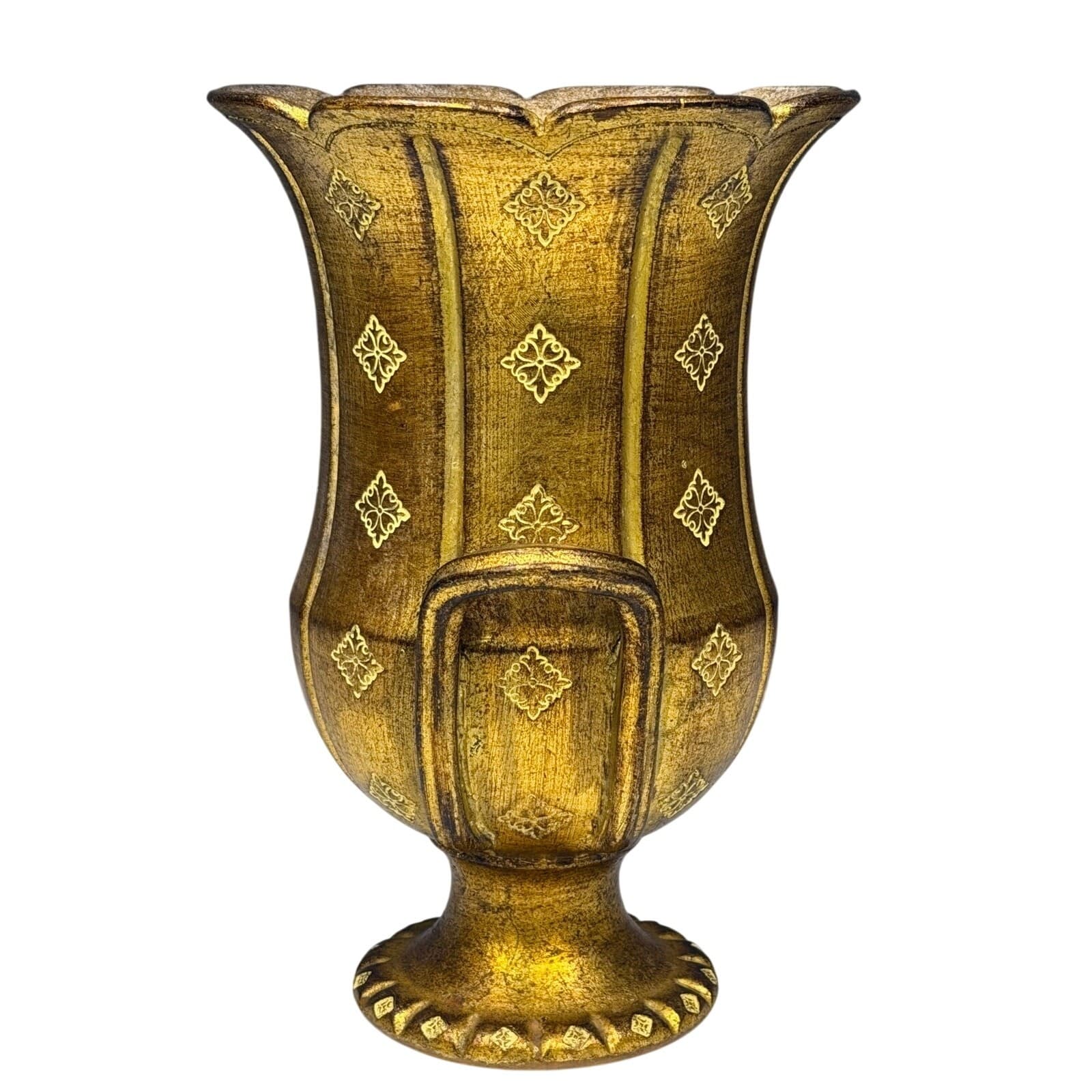Vintage Italian Gilt Pottery Urn Vase with Double Handles, Hollywood Regency - Thumbnail 4