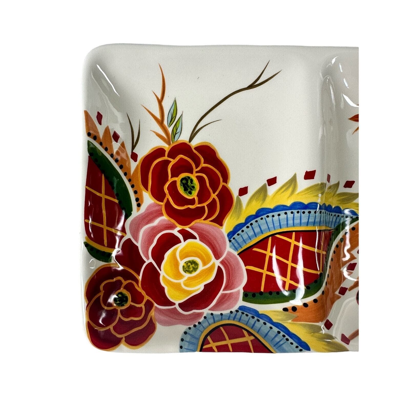 Eva Mendes VIDA Rose Print for ESPANA 15 " x 6.75" Divided Relish Plate-Mint! - Thumbnail 2