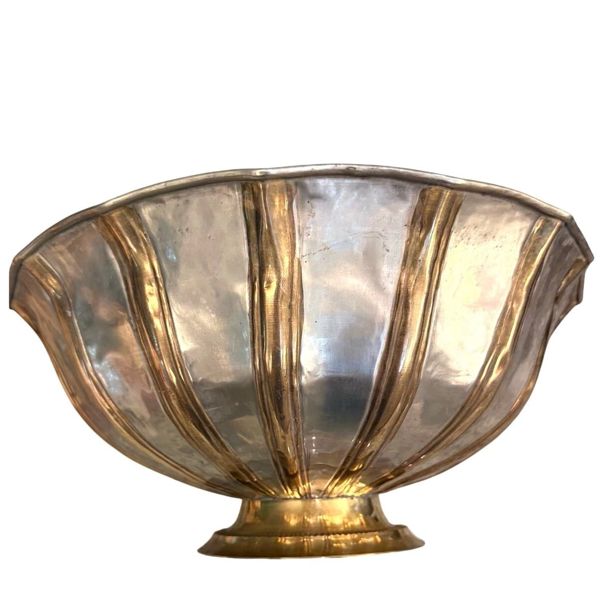 Solid Brass Vintage Pedestal Heavy Centerpiece Bowl Silver Gold Tone 14.5” India - Thumbnail 3