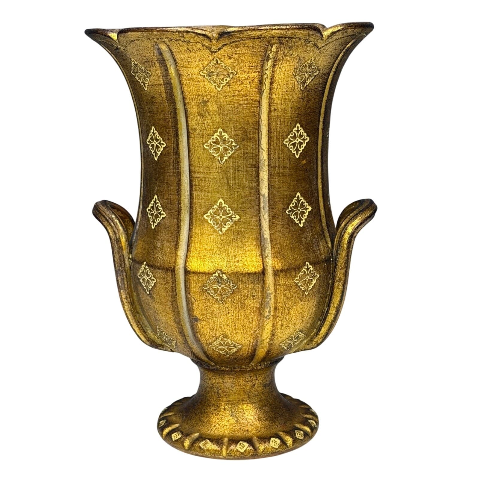 Vintage Italian Gilt Pottery Urn Vase with Double Handles, Hollywood Regency - Thumbnail 3
