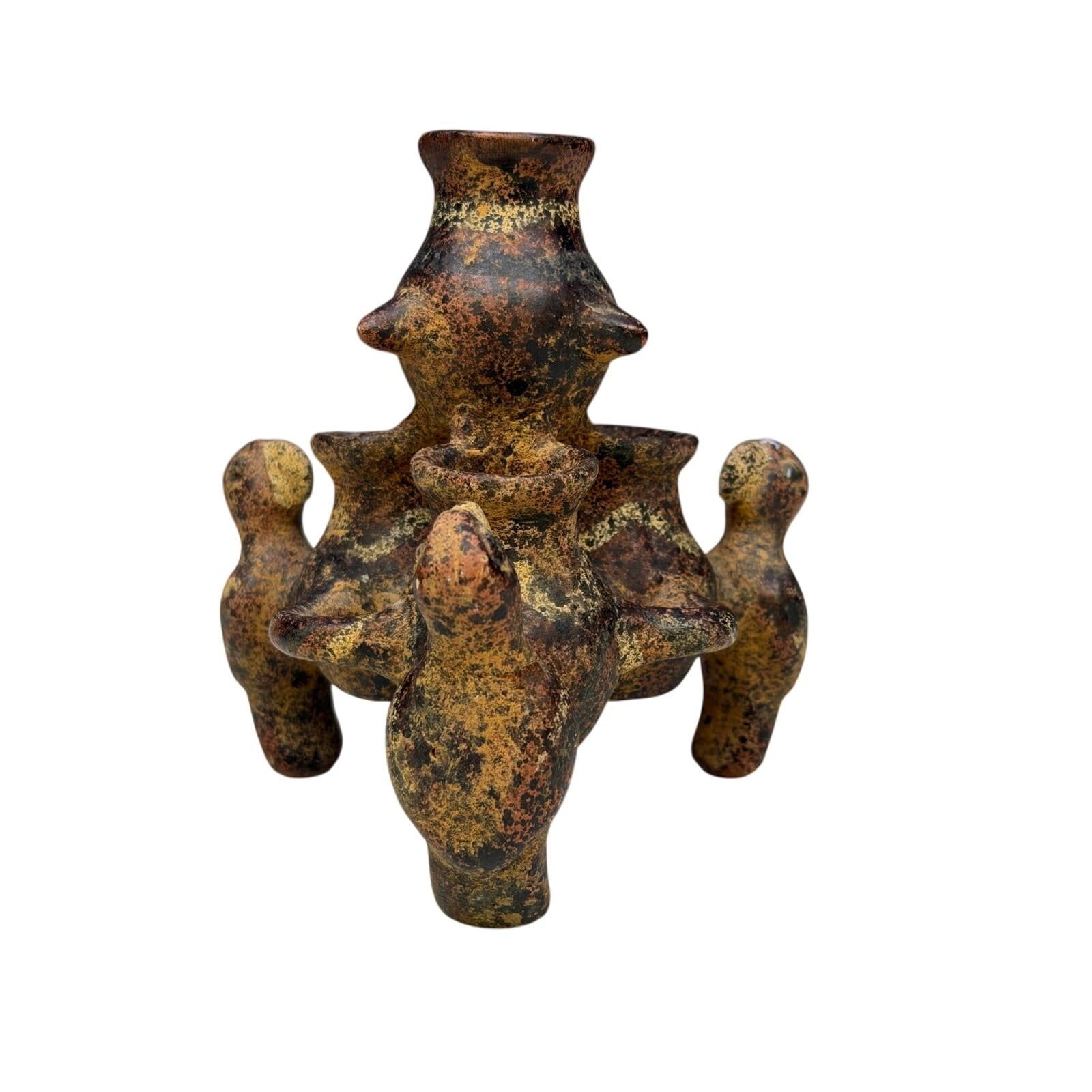 PreColumbian Style Vintage Pottery Tripod Effigy Vessel Central American FolkArt - Thumbnail 4