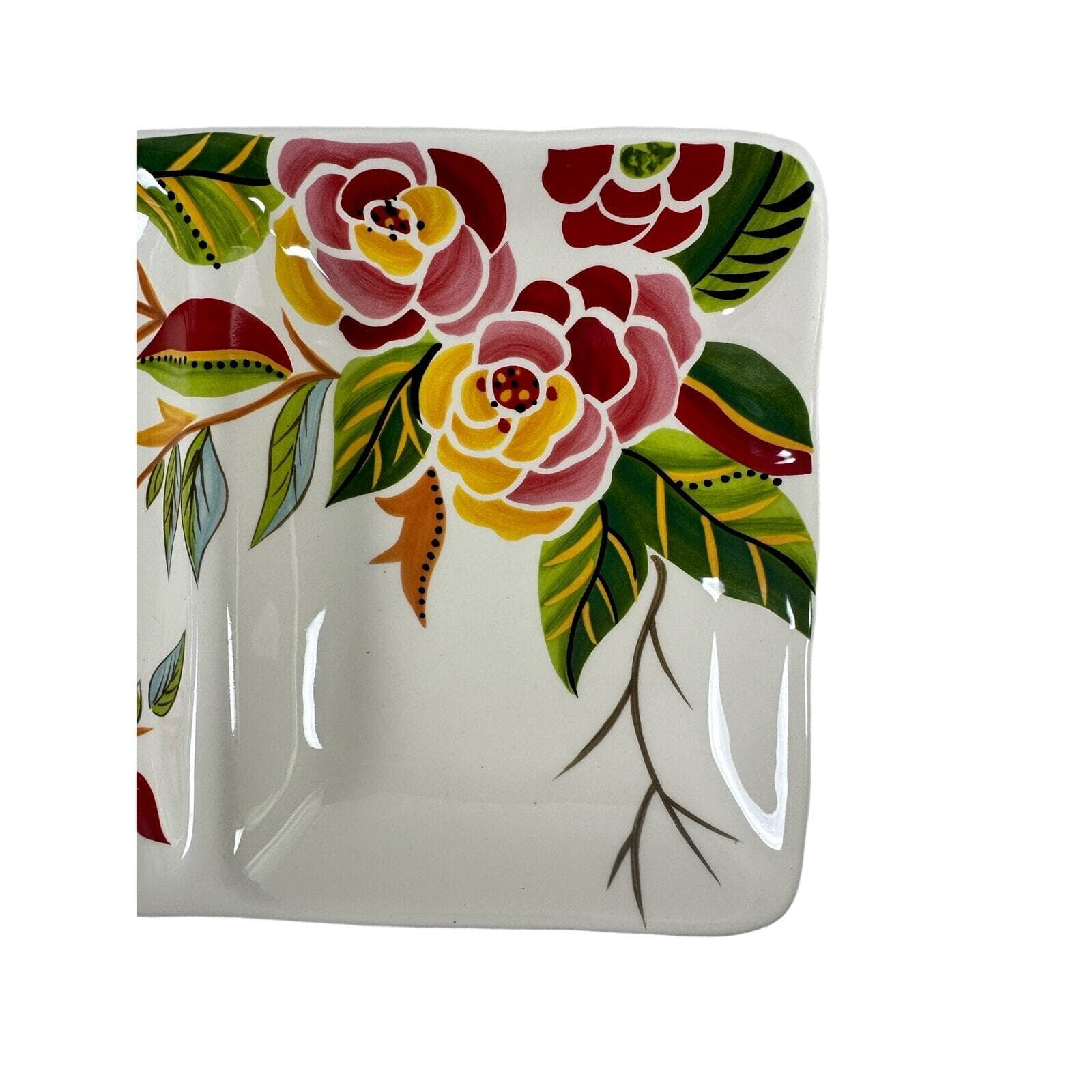Eva Mendes VIDA Rose Print for ESPANA 15 " x 6.75" Divided Relish Plate-Mint! - Thumbnail 4