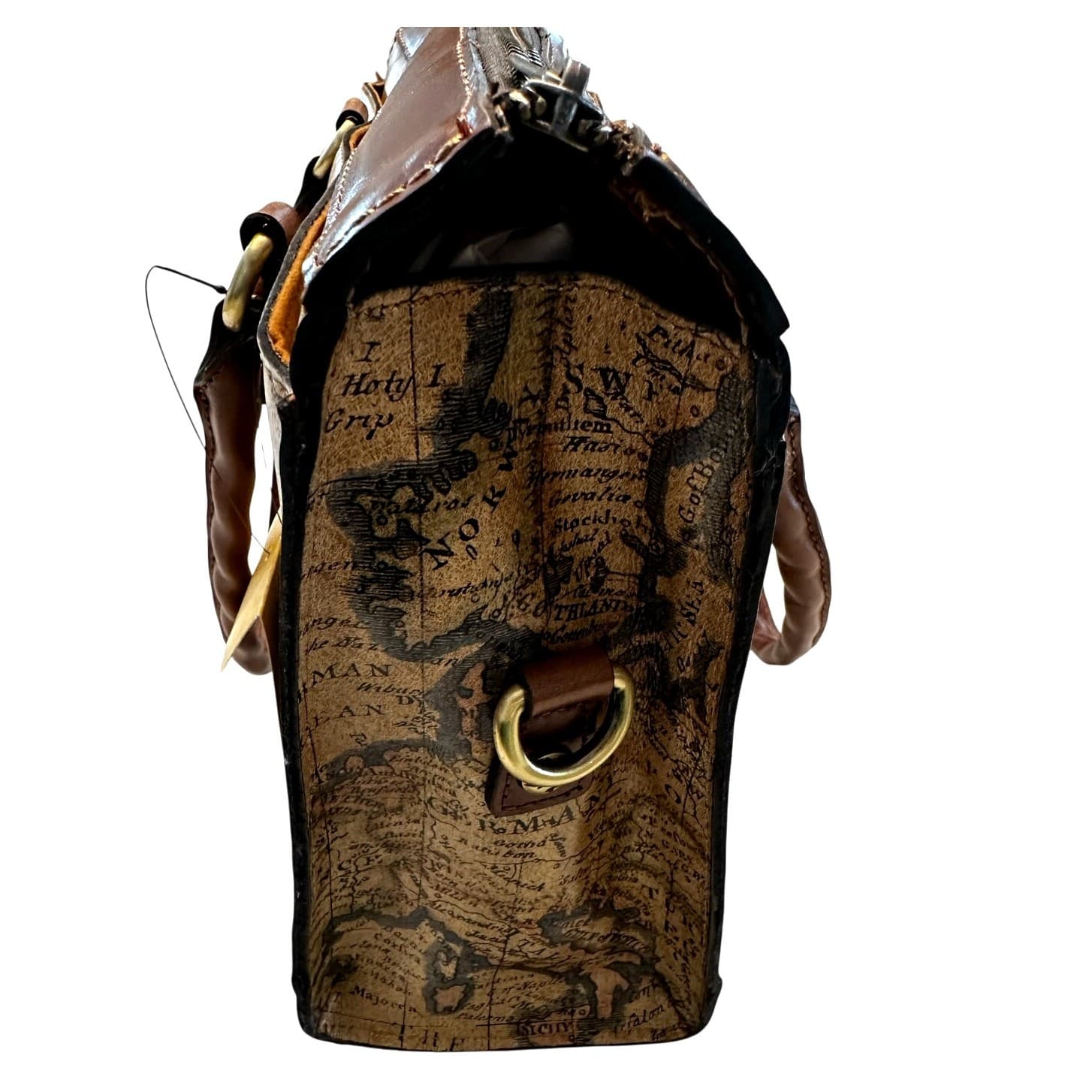 Patricia Nash Leather 'Josselin' Crossbody Satchel Bag- European Map-NEW - Thumbnail 2