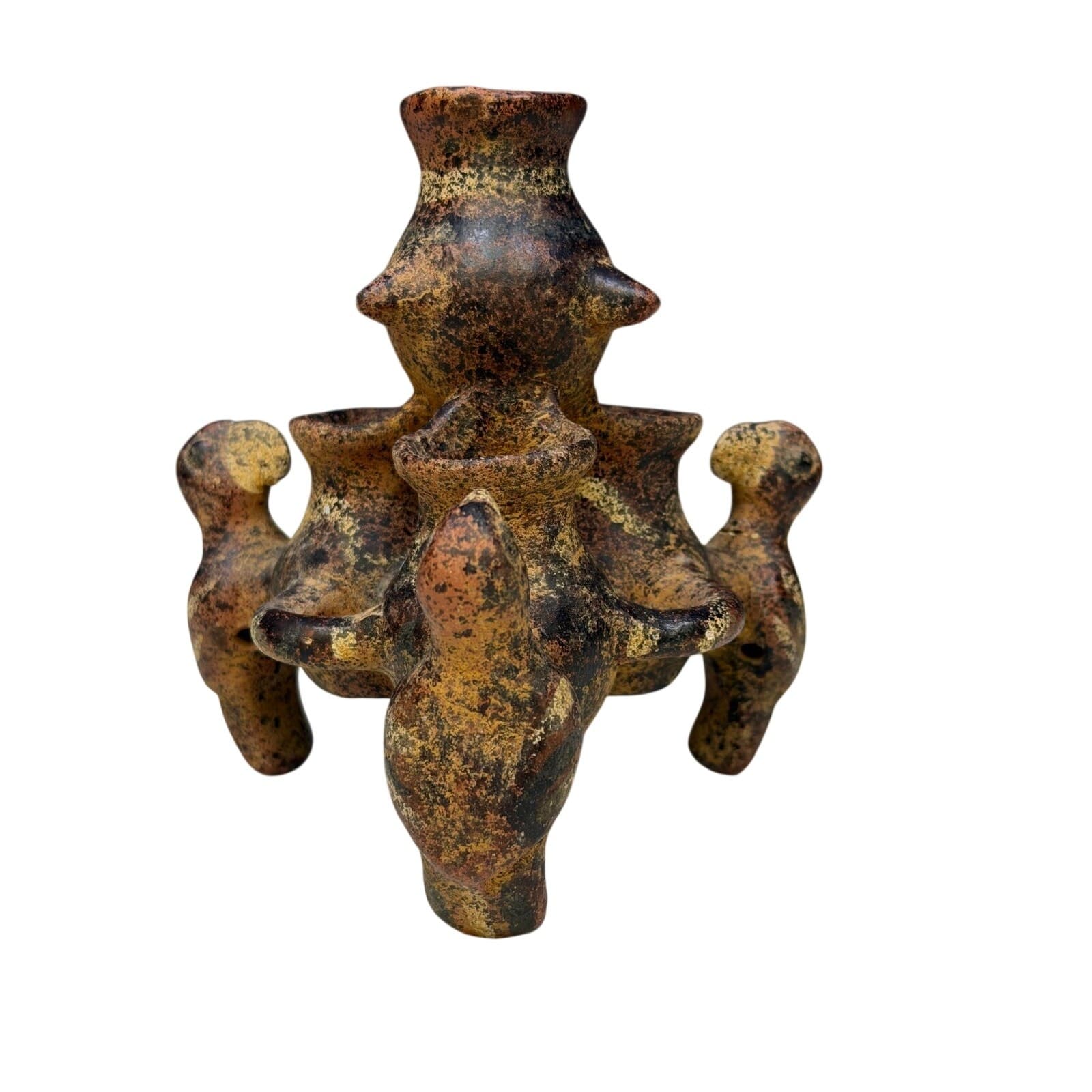 PreColumbian Style Vintage Pottery Tripod Effigy Vessel Central American FolkArt - Thumbnail 2