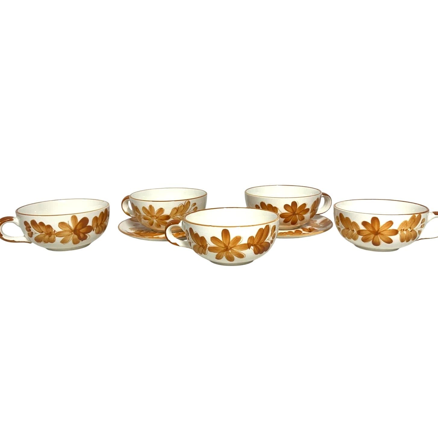 MCM Jumbo Ceramic Vintage Burnt Orange Soup/Latte Set of Mugs (5) Saucers (4) - Thumbnail 2