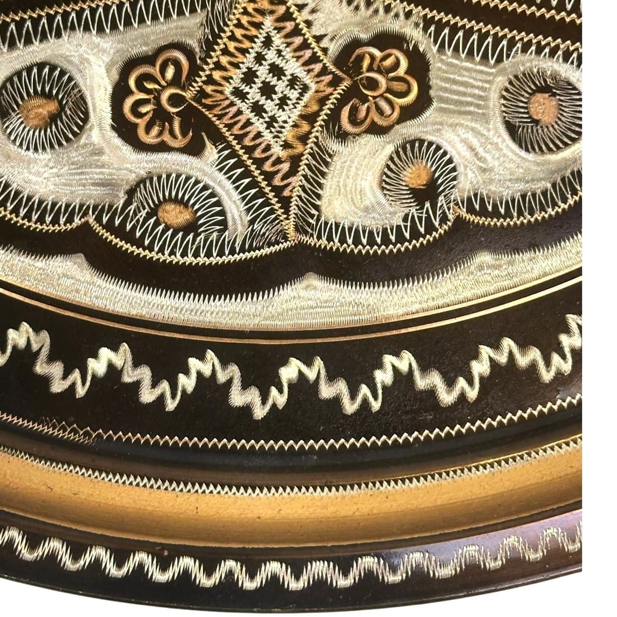 Turkish Vintage Gulnur Artisan Hand Etched Copper Decorative 13" Serving Tray - Thumbnail 6