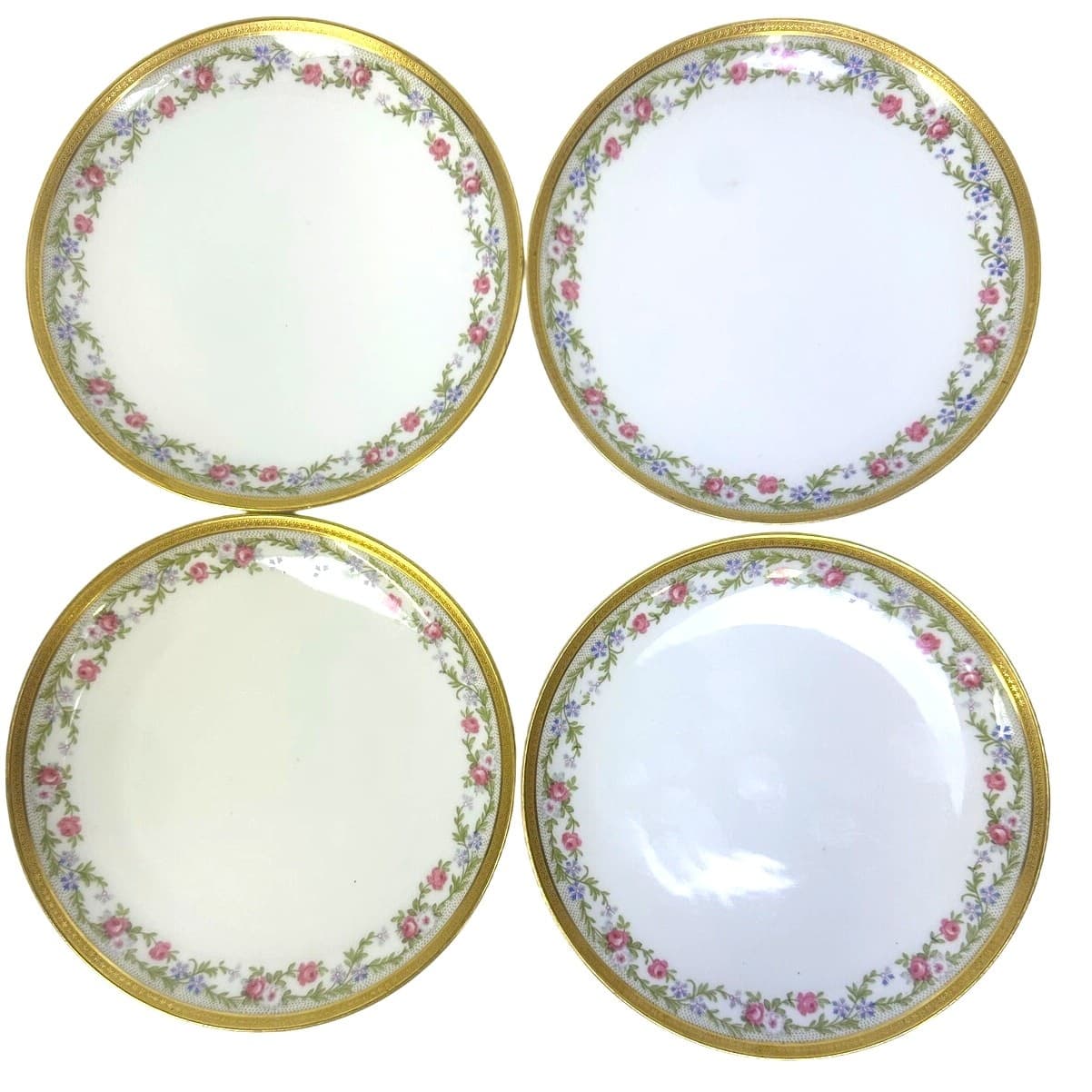 Antique Limoges U.C. (Union Ceramique) France Rose Gold Rim Dessert Plates-Set 4 - Thumbnail 2