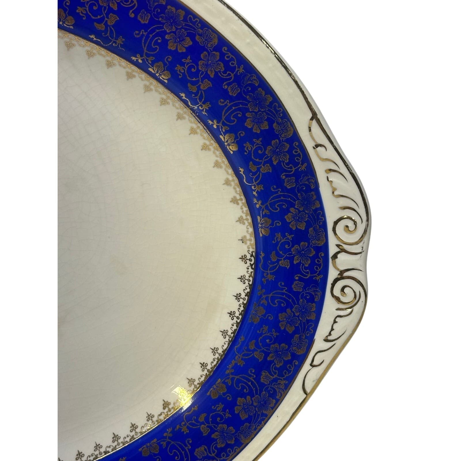 Craftsman Dinnerware Vintage Cobalt Blue 18K Gold Floral 13" Oval Platter USA - Thumbnail 4