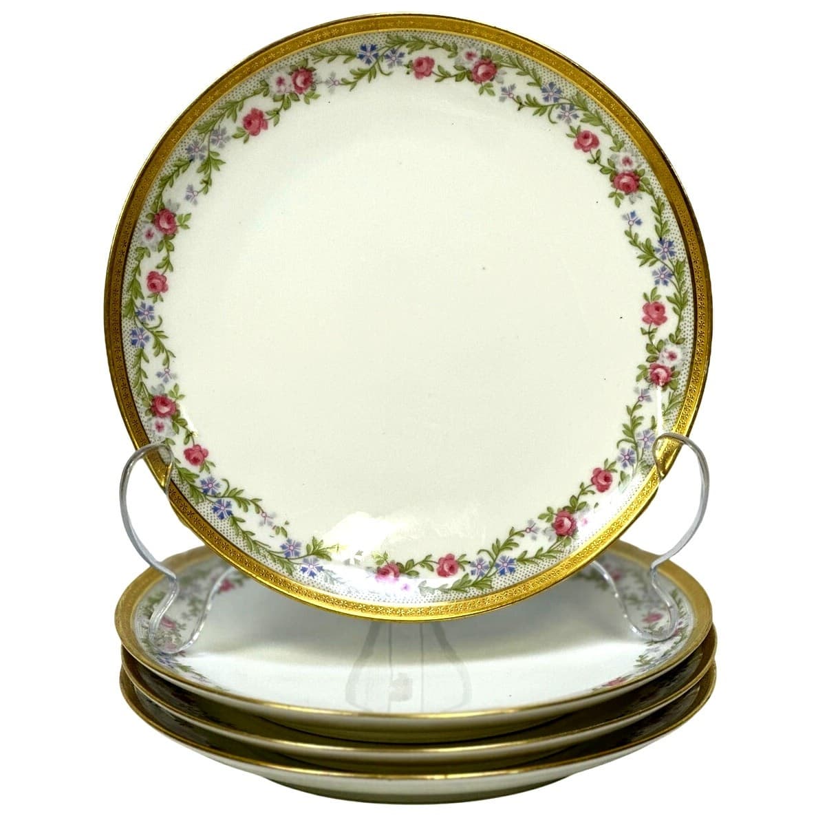 Antique Limoges U.C. (Union Ceramique) France Rose Gold Rim Dessert Plates-Set 4