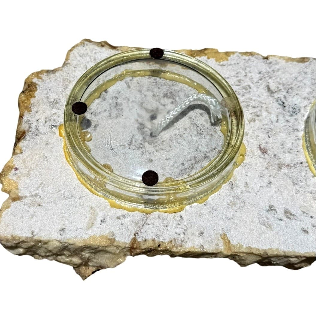 Handcrafted Natural 16 x 8 Granite Stone Slab Dual Oil Lamps Rustic Centerpiece - Thumbnail 16