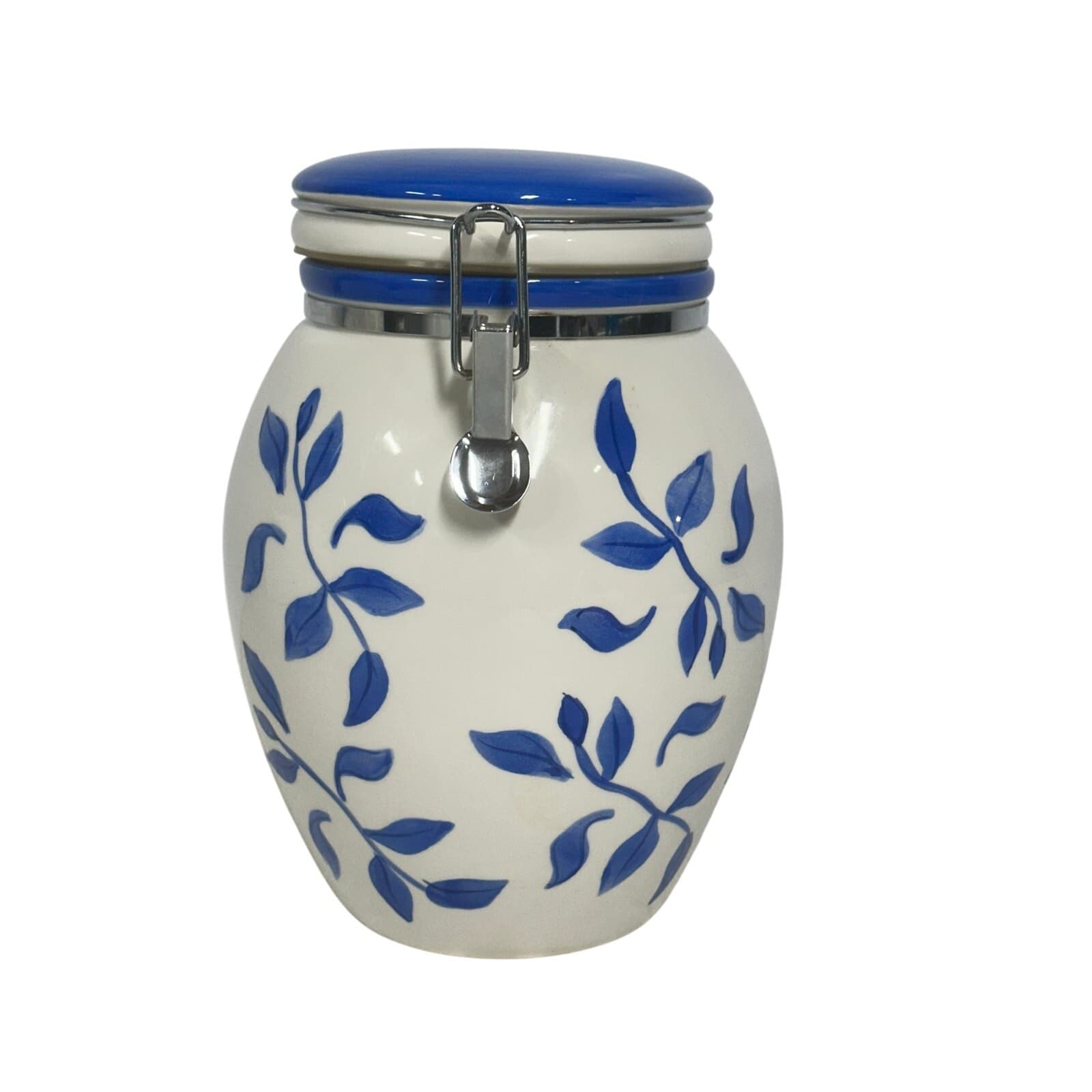 Inspirado IDC Stonelite Vintage Hand Painted Blue and White Airtight Cookie Jar - Thumbnail 2