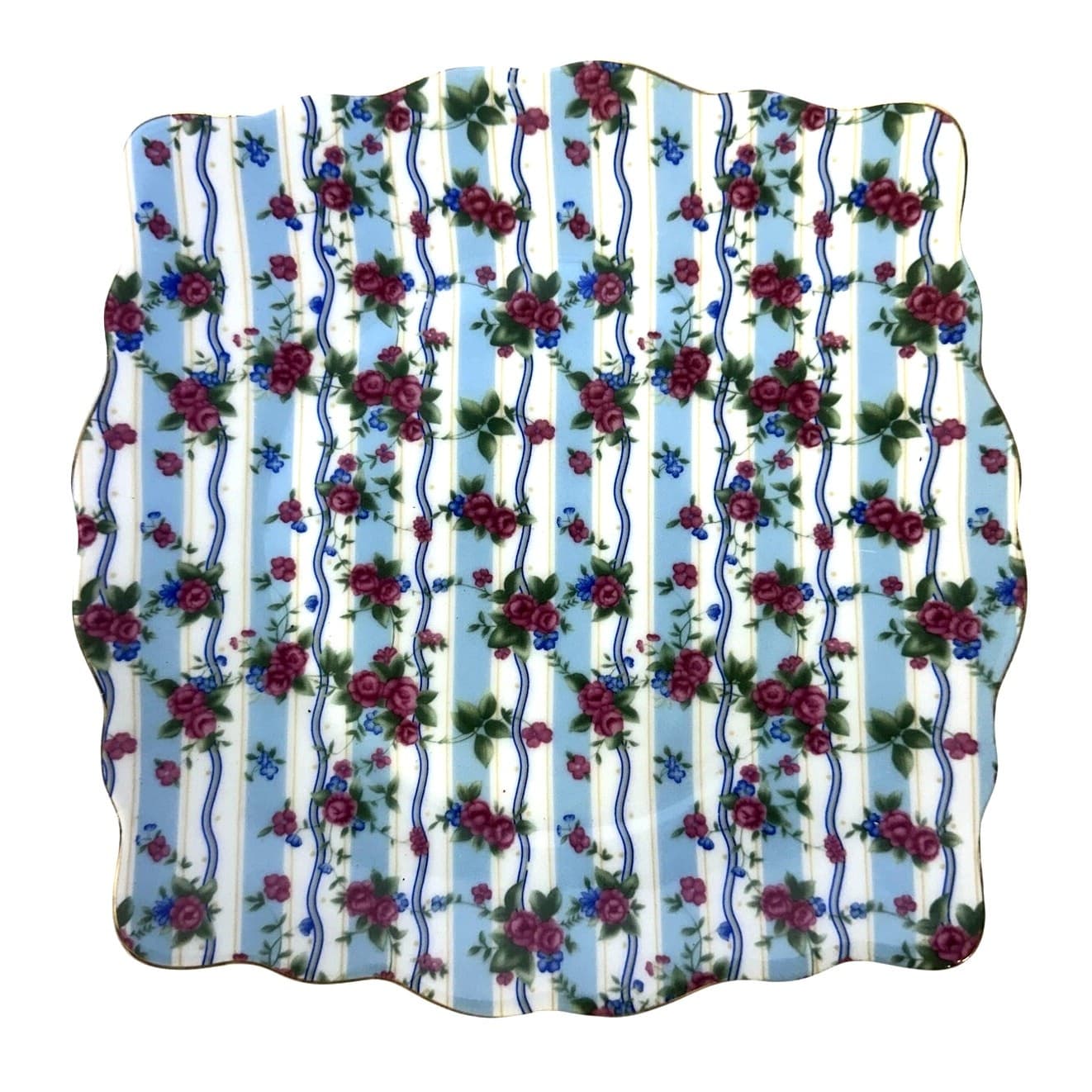 Jay & Sons Decorative Blue and Pink Chintz Square Dessert Plates-in Box-Set of 4