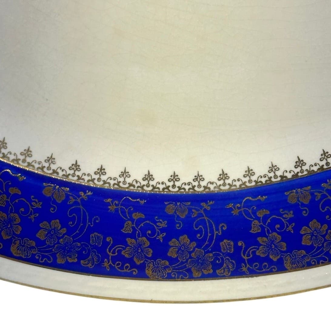 Craftsman Dinnerware Vintage Cobalt Blue 18K Gold Floral 13" Oval Platter USA - Thumbnail 6
