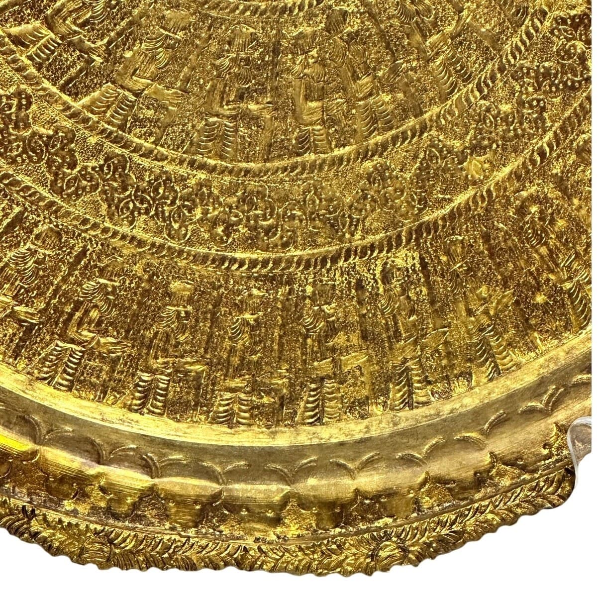Antique Syrian Islamic Art Large Artisan Brass Hand Crafted Hammered 14" Tray - Thumbnail 8