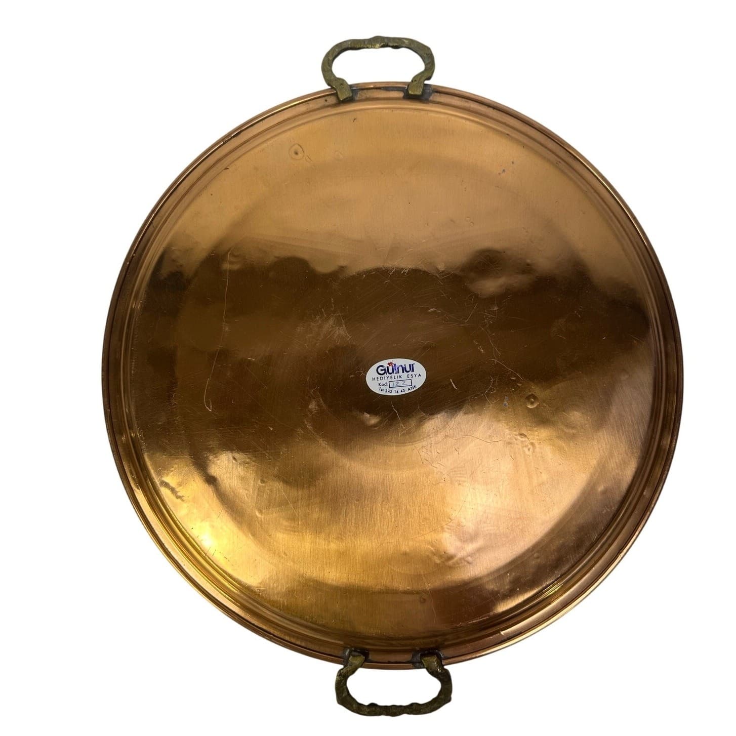 Turkish Vintage Gulnur Artisan Hand Etched Copper Decorative 13" Serving Tray - Thumbnail 7