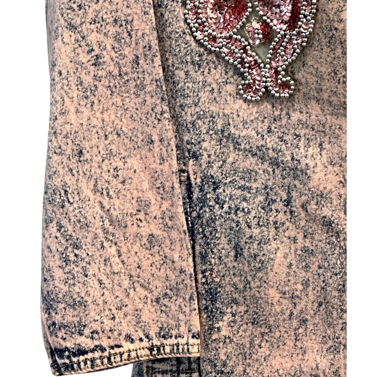 Designs USA Vintage Acid Washed Long Embellished Bejeweled Pink Denim Duster - Thumbnail 8