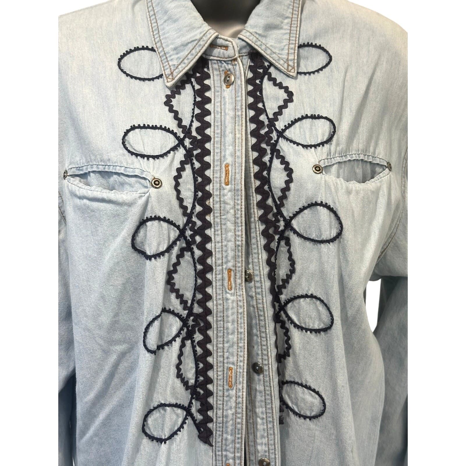 Palmer e Palmer Australia Denim Attitude 5000 Cowgirl Shirt Black Stitching-S - Thumbnail 2