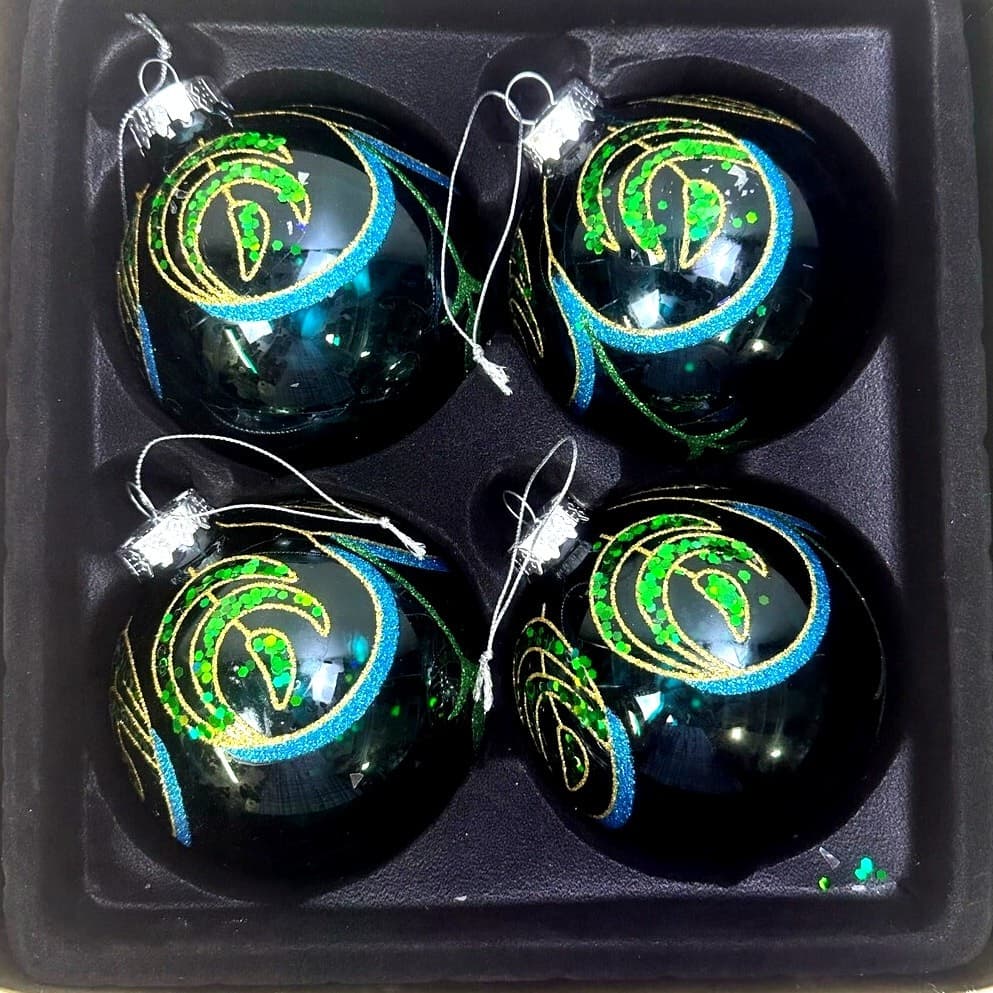 Domain "Peacock" 4" Christmas Ornaments Turquoise Green Gold Sequins-Set of 4 - Thumbnail 2