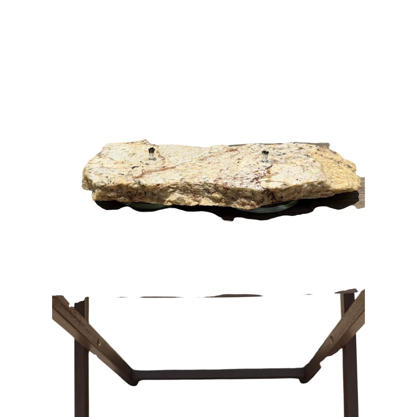 Handcrafted Natural 16 x 8 Granite Stone Slab Dual Oil Lamps Rustic Centerpiece - Thumbnail 14