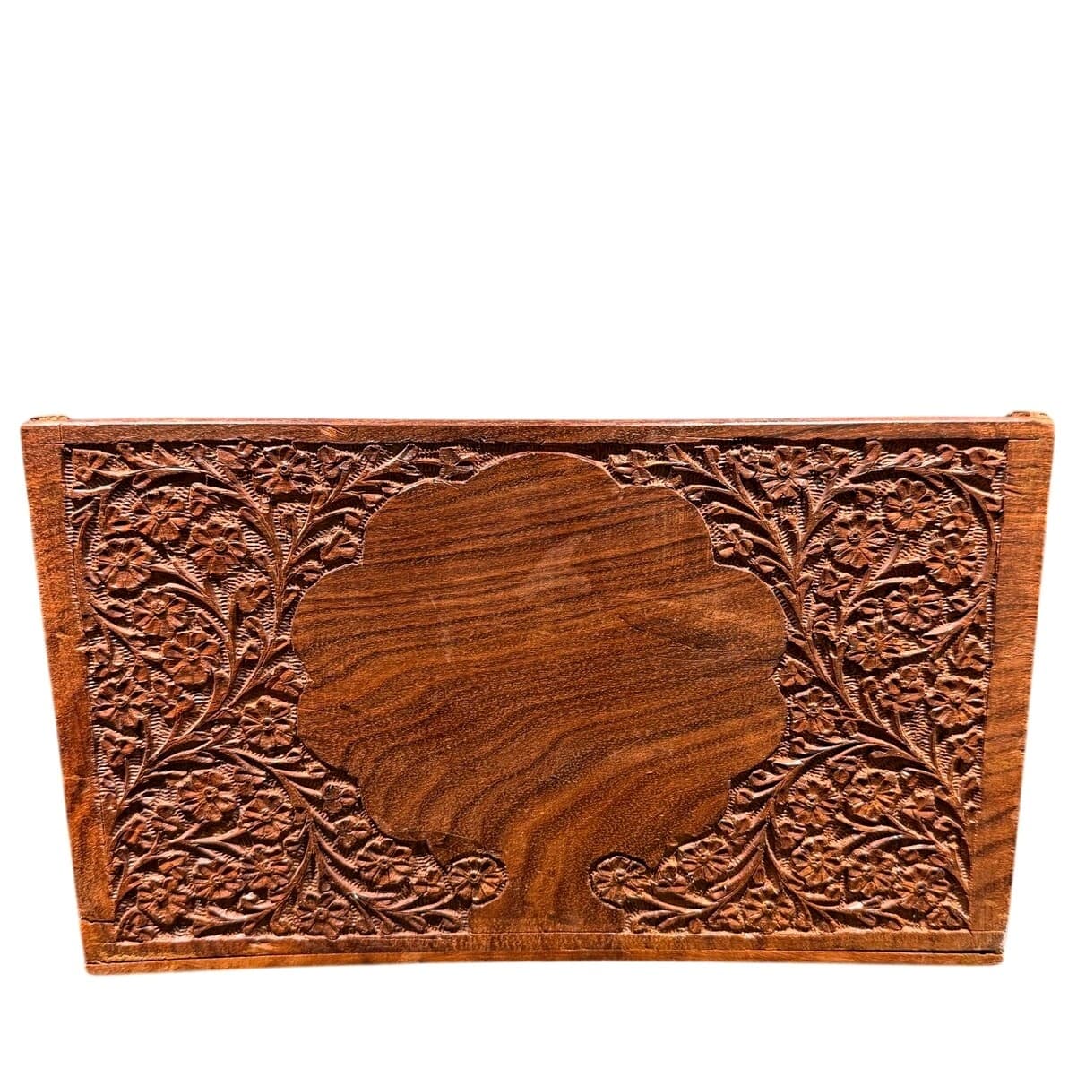 Vintage India Hand Carved Floral Wooden Mail Brass Inlay Organizer Letter Holder - Thumbnail 8