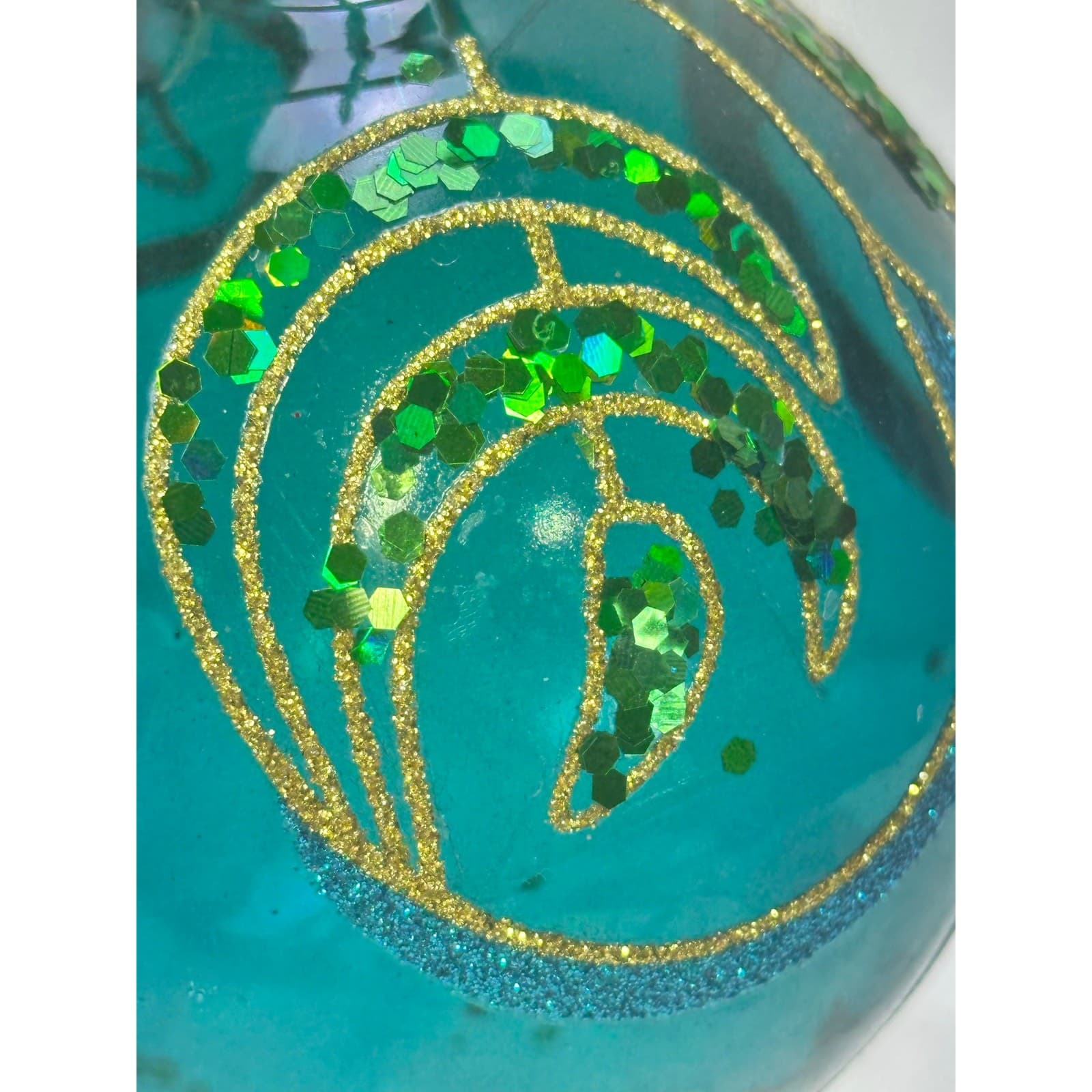 Domain "Peacock" 4" Christmas Ornaments Turquoise Green Gold Sequins-Set of 4 - Thumbnail 3