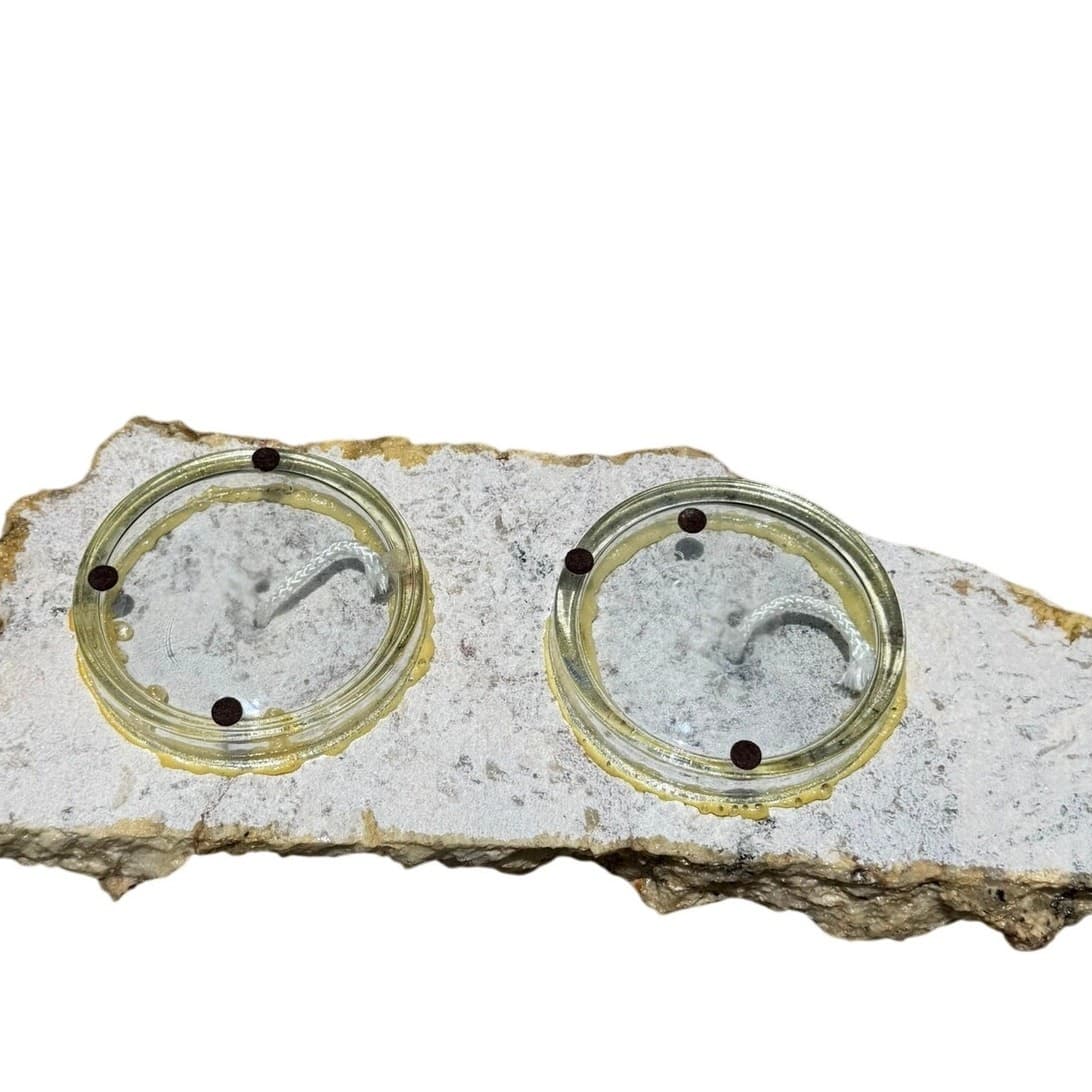 Handcrafted Natural 16 x 8 Granite Stone Slab Dual Oil Lamps Rustic Centerpiece - Thumbnail 8
