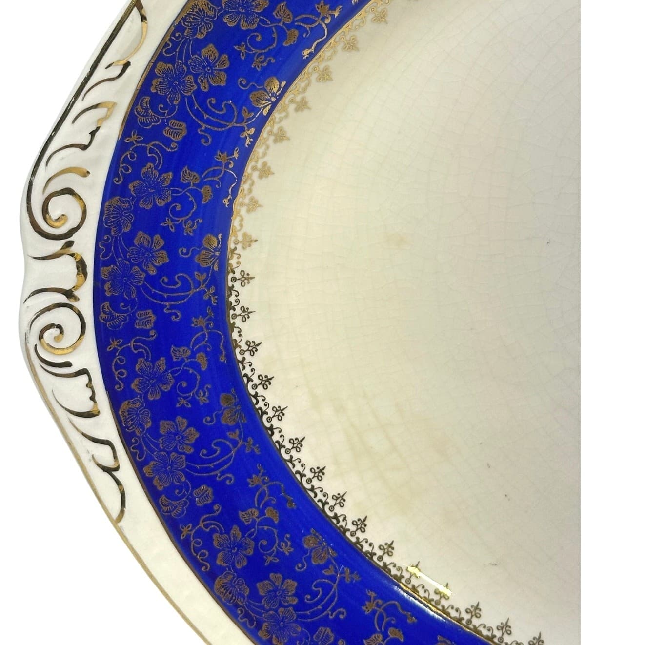 Craftsman Dinnerware Vintage Cobalt Blue 18K Gold Floral 13" Oval Platter USA - Thumbnail 2