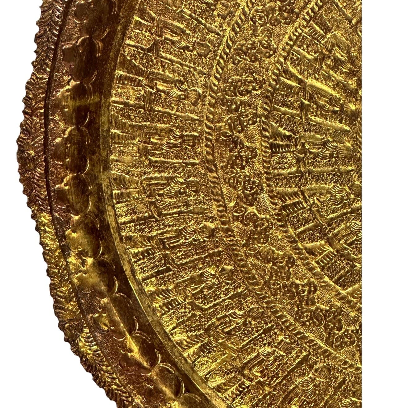 Antique Syrian Islamic Art Large Artisan Brass Hand Crafted Hammered 14" Tray - Thumbnail 4