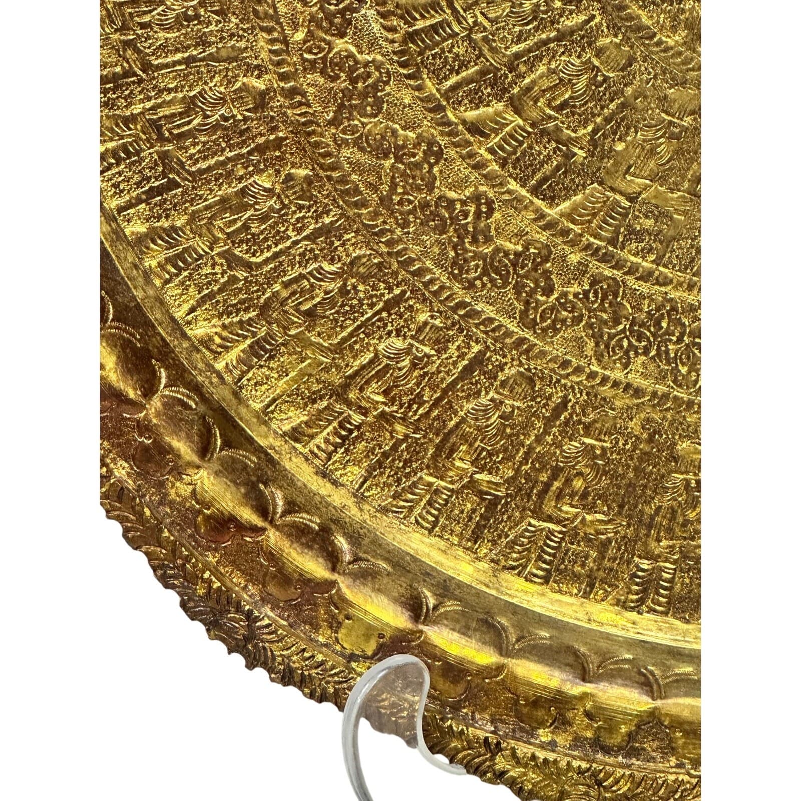 Antique Syrian Islamic Art Large Artisan Brass Hand Crafted Hammered 14" Tray - Thumbnail 10