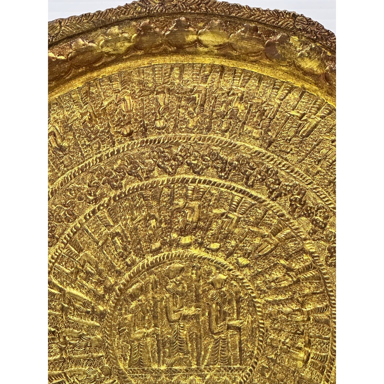 Antique Syrian Islamic Art Large Artisan Brass Hand Crafted Hammered 14" Tray - Thumbnail 7