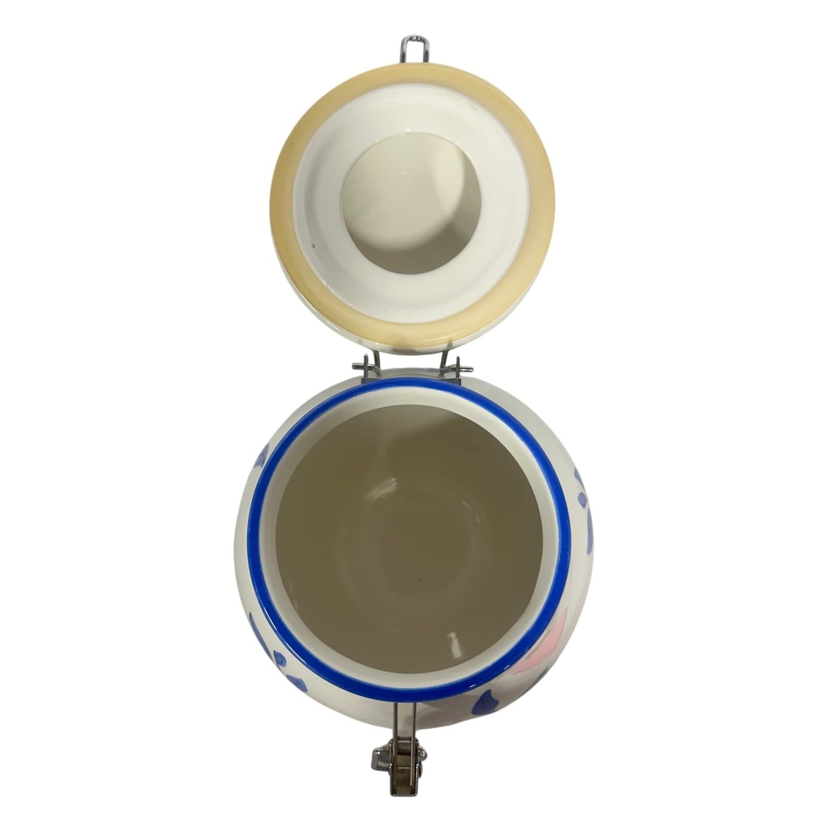 Inspirado IDC Stonelite Vintage Hand Painted Blue and White Airtight Cookie Jar - Thumbnail 7