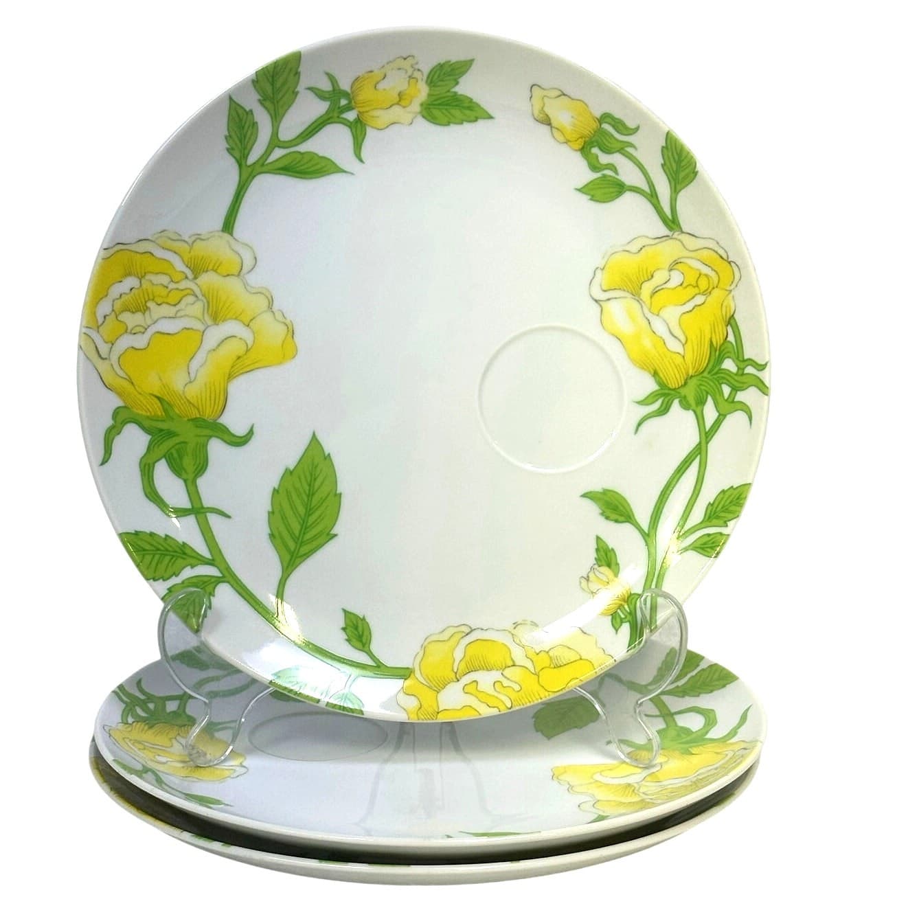 Fitz & Floyd Japan 1975-1980 Retired 'Yellow Rose' 9 1/8" Snack Plates-Set of 3 - Thumbnail 3