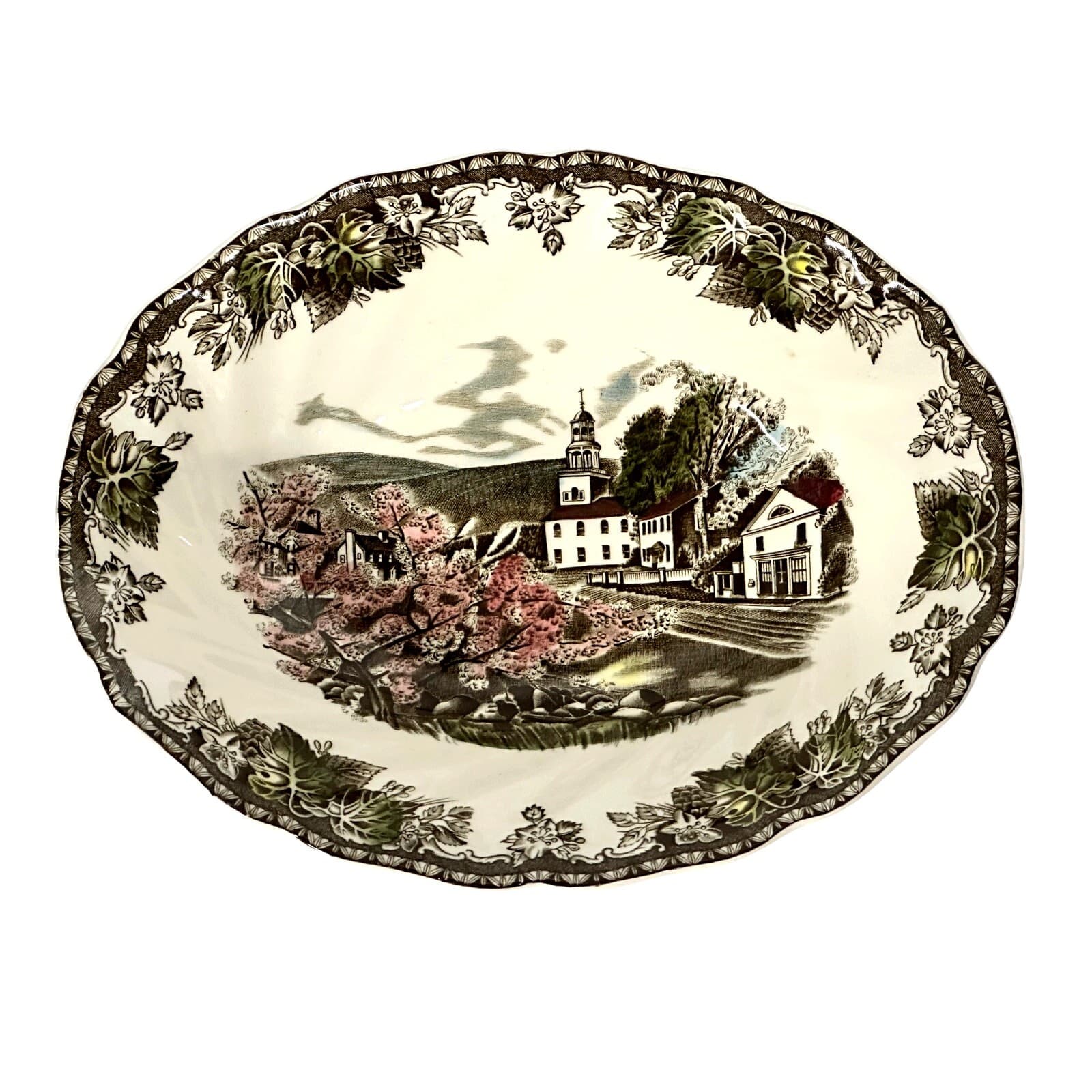 Johnson Bros Friendly Village England Vintage Village Green 9" Oval Serving Bowl