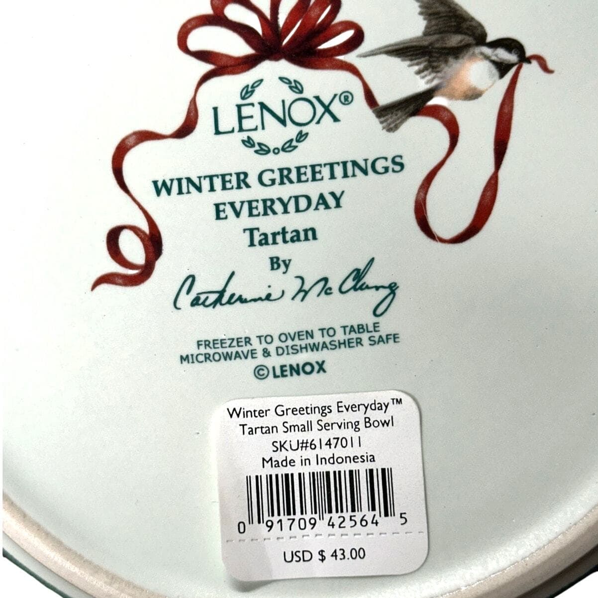 Lenox Winter Greetings Everyday Tartan Cardinal Small Serving Bowl-NEW in Box! - Thumbnail 4