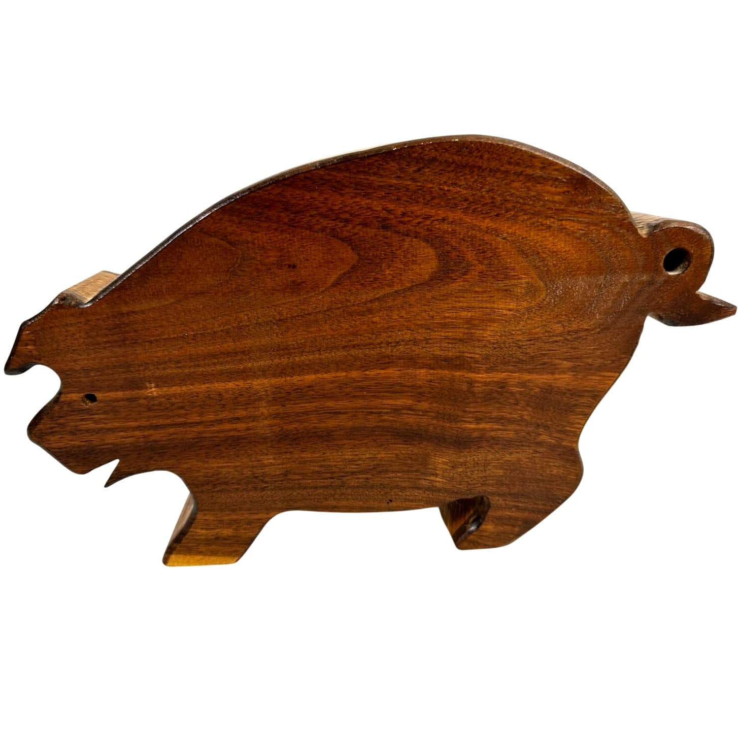 Unique Rare Wooden Pig Vintage Piggy Bank with Wood Stopper-Excellent! - Thumbnail 2